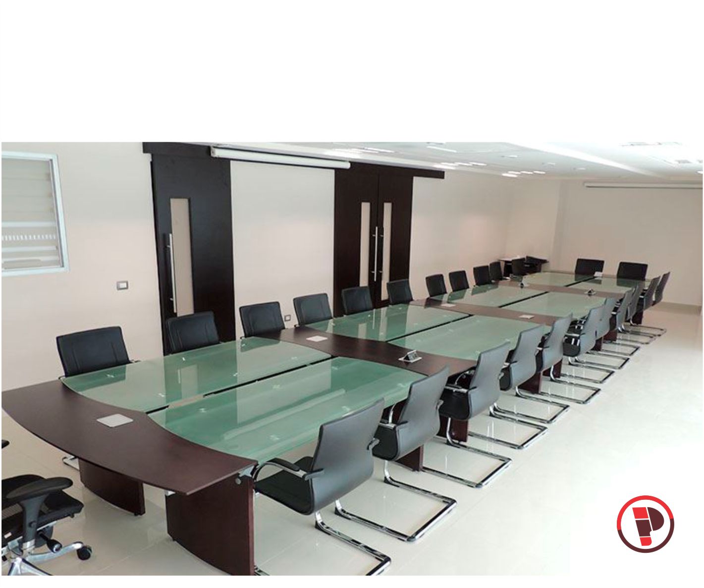 Mesa Configurable 188x950 cms Cubiertas de Cristal Linea Tempo